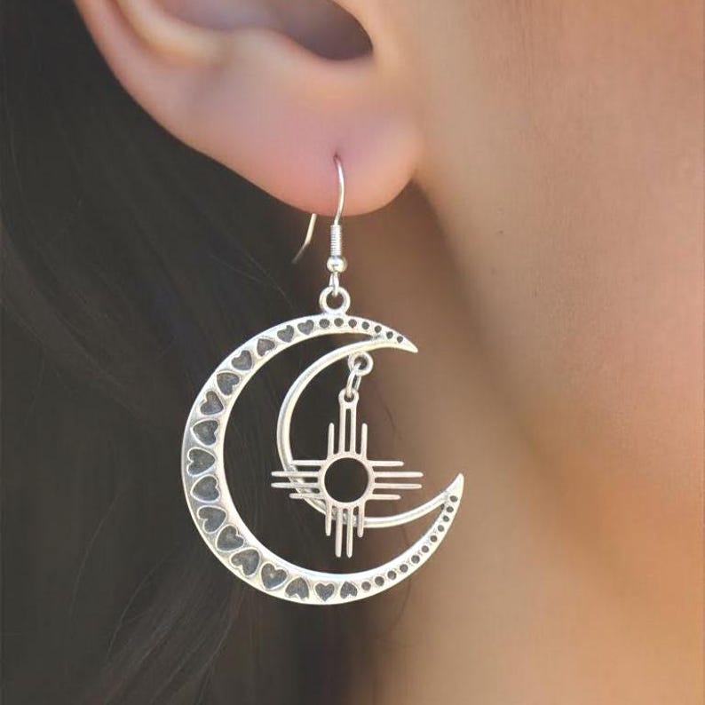 Zia Earrings, Crescent Moon Hearts, Southwestern Jewelry Set image 1