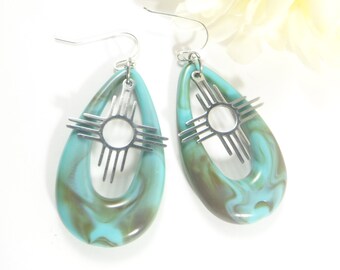 Turquoise & Brown Zia Earrings Southwestern Style Santa Fe New Mexico Albuquerque Jewelry Unique Captivating Zia Charm Teardrop Earrings