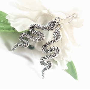 Snake Earrings, Silver Snake Jewelry, Large Cobra Earrings, Boa Earrings, Snake Charm Earrings, Dangle Cobra Jewelry, Boa Charm Jewelry Regular ear wire