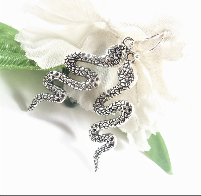 Snake Earrings, Silver Snake Jewelry, Large Cobra Earrings, Boa Earrings, Snake Charm Earrings, Dangle Cobra Jewelry, Boa Charm Jewelry Regular ear wire