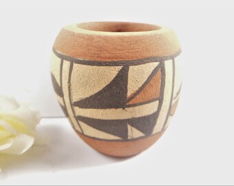 Collectible Jemez Pueblo Native American Pottery, Vintage Handmade Tribal Pot, Signed Chinana Polychrome Jemez Clay Pot, Jemez Pottery