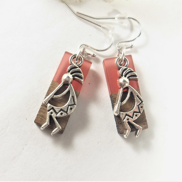 Red Kokopelli Earrings Kokopelli Charm Earrings Red and Brown Kokopelli Flute Player Earrings Native American Earrings Kokopelli Jewelry