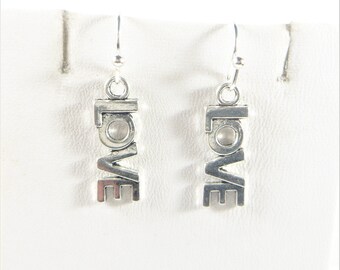 Love Earrings, Love Charm Earrings, Love Jewelry, Silver Love Charm Earrings, Silver Love Dangle Earrings, Valentines Earrings, Love Jewelry