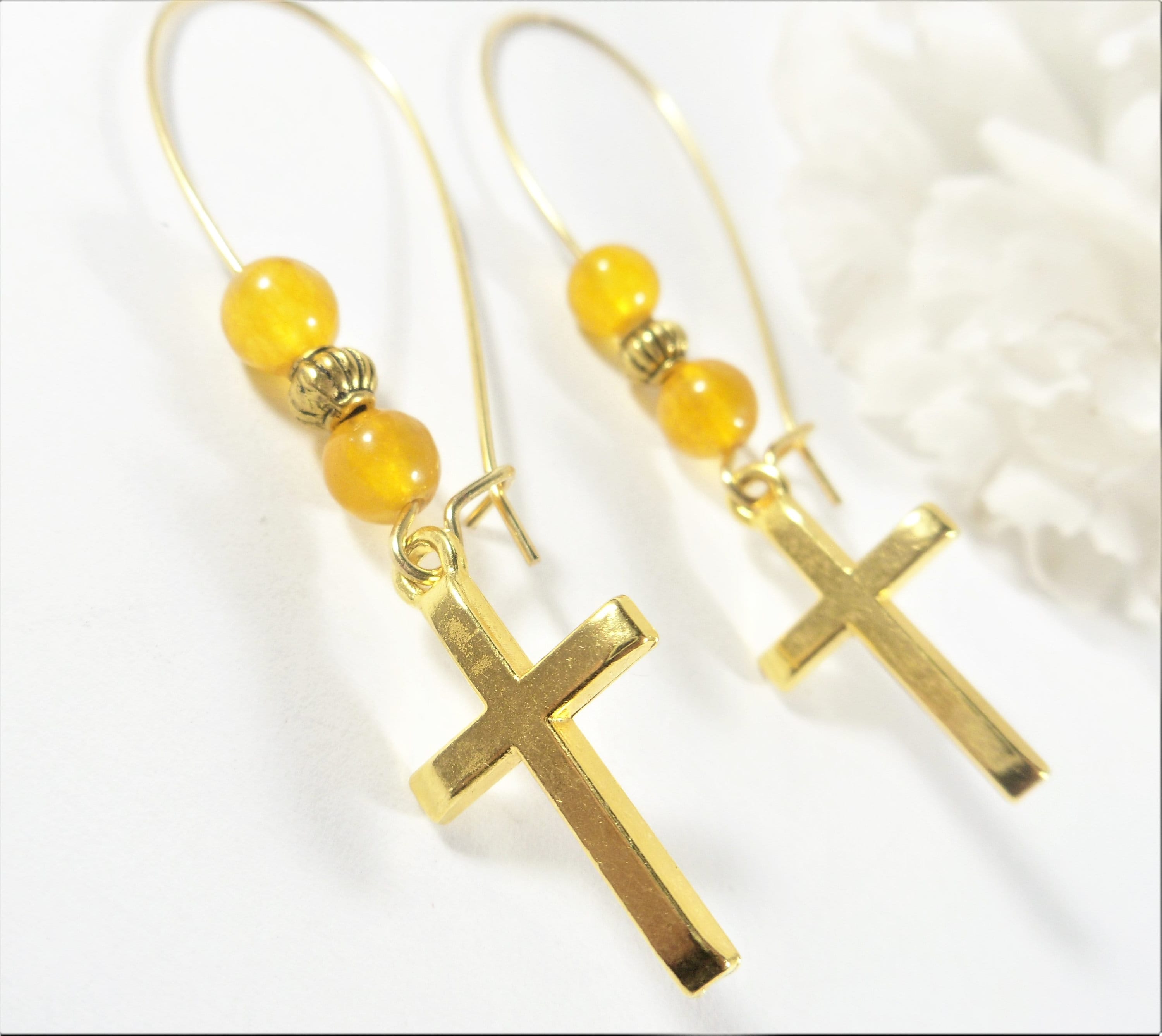 Gold Cross Earrings Gold Cross Jewelry Long Dangle Etsy