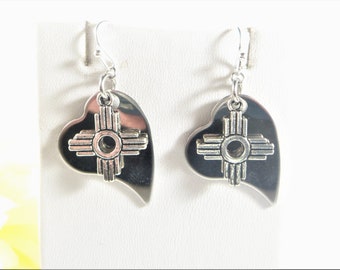 Silver Zia Heart Earrings and Pendant Jewelry Set Santa Fe New Mexico Style Albuquerque Jewelry Zia Charm Necklace Southwestern Style