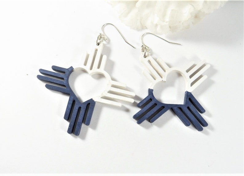 Hand Painted Dallas Cowboys Zia Heart Earrings Popular Right Now Navy and White Cowboys Football Jewelry Southwestern Style