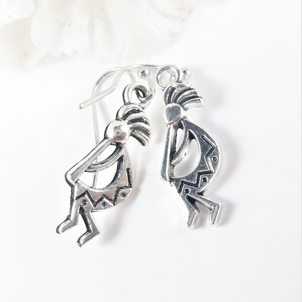 Silver Kokopelli Earrings, Kokopelli Jewelry, Flute Player Earrings, Hopi Earrings, Hopi Jewelry, Flute Player Jewelry, Native American