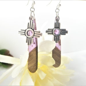 Zia Earrings Dangle Purple Teardrop: Silver Plated Southwest Jewelry