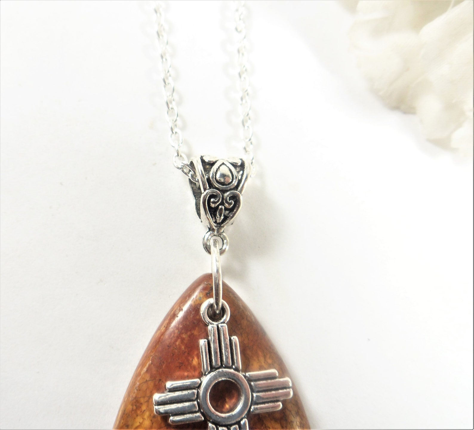 Silver Zia Pendant Brown Zia Necklace Jasper Pendant Etsy