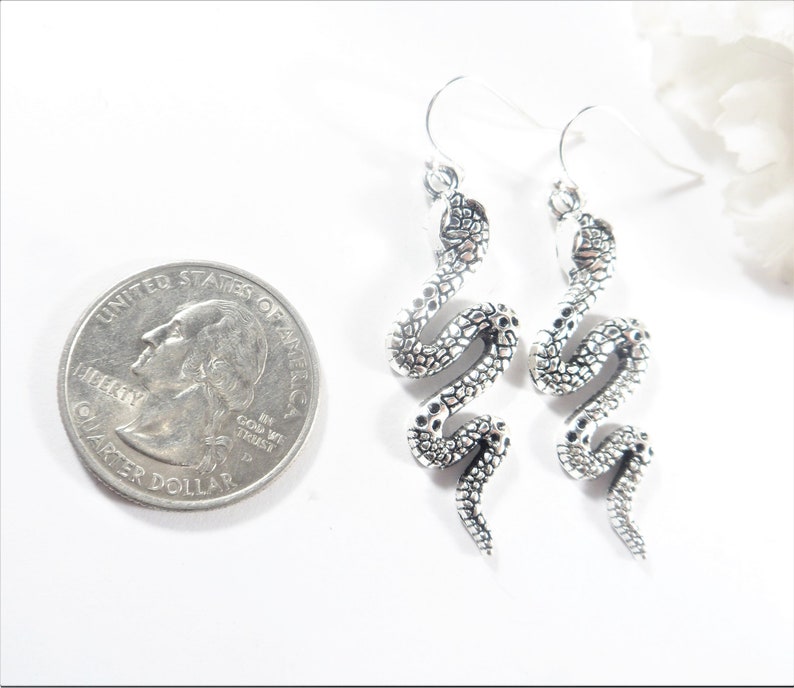 Snake Earrings, Silver Snake Jewelry, Large Cobra Earrings, Boa Earrings, Snake Charm Earrings, Dangle Cobra Jewelry, Boa Charm Jewelry image 3