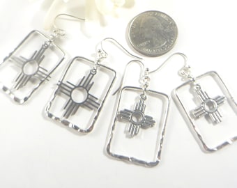 Zia Sun Earrings, Unique Dangle: Southwestern Style New Mexico Jewelry