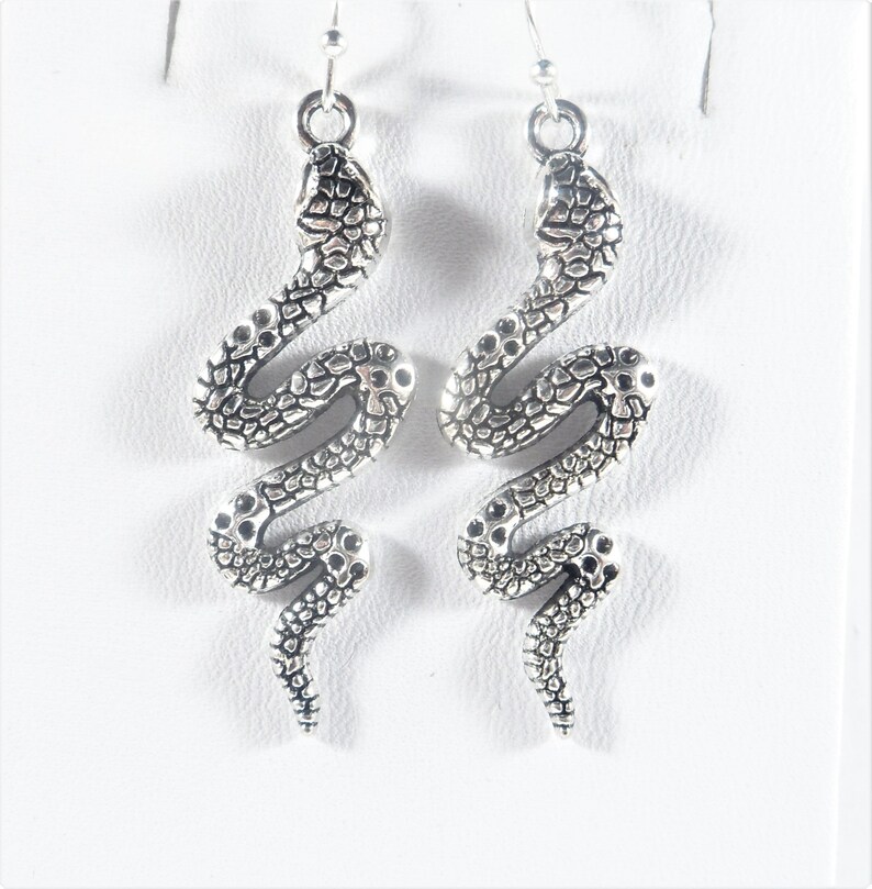 Snake Earrings, Silver Snake Jewelry, Large Cobra Earrings, Boa Earrings, Snake Charm Earrings, Dangle Cobra Jewelry, Boa Charm Jewelry image 2