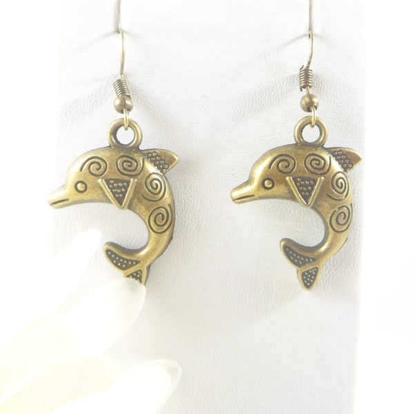 Bronze Dolphin Earrings Cute Fish Jewelry Trending Now Teen Dolphin Jewelry Ocean Sea Boho Chic Earrings Porpoise Earrings Marine Jewelry