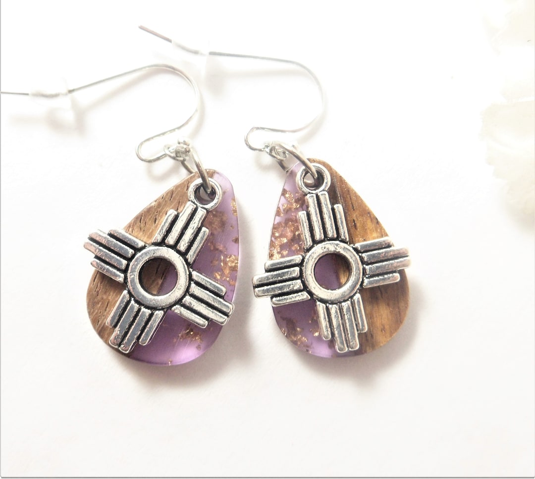Purple Zia Earrings, Zia Dangle Earrings, Zia Charm Earrings, Zia