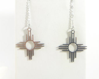 Pendientes Zia Ear Threader: joyería de plata del suroeste