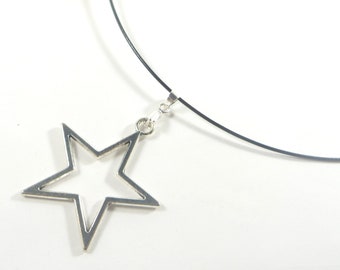 Silver Star Pendant Dallas Cowboy Fan Jewelry Set 18 Inch Black Cable Necklace with Screw Clasp NFL 5 Pointed Star Texas Bubble Gum Necklace