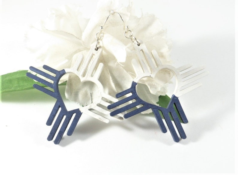 Hand Painted Dallas Cowboys Zia Heart Earrings Popular Right Now Navy and White Cowboys Football Jewelry Southwestern Style