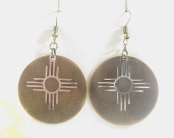 Zia Earrings Bronze and Stainless Steel Santa Fe New Mexico Zia Charm Jewelry Set Unique Albuquerque Zia Symbol Jewelry for Him and Her