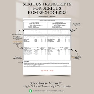 Homeschool High School Transcript Template | Standard & Weighted GPA (Google Sheets)