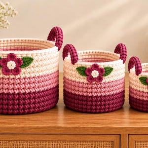 Crochet Nesting Basket Pattern, 3 Sizes Storage Basket, Ombre Crochet Basket Pattern, Beginner Home Organizer, PDF