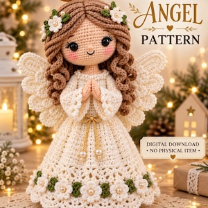 Crochet Angel Doll Pattern, Christmas Amigurumi, Lace Wings, Flower Crown (Digital Download)