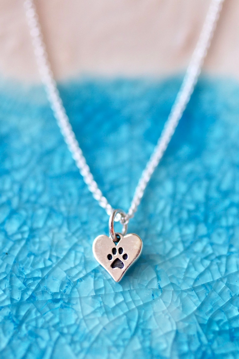 Mini Heart Paw Print Charm Sterling Silver Paw Print Puppy Paw Print Dog Lover Jewelry Dog Paw Charm Pet Charm Silver Paw image 2