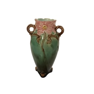 Rare Antique Early 1900’s Art Nouveau Majolica Two Handled Vase.