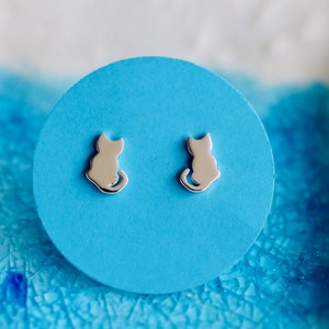 Cat Earrings  - Sterling Silver Cat Studs  - Kitty Earrings - Silver Cat Studs - Cat Lover Gift - Kitty Jewelry - Dainty Post Earrings