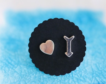 Mini Heart and Arrow Earrings - Silver Heart Earrings - Girl Earrings - Stud Earrings - Post Earrings - Heart Jewelry - Silver Heart Studs