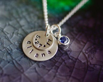 Name and Birthdate Necklace - Mom Necklace-  Birthday Necklace - Personalized Name Jewelry - Sterling Silver - Name Necklace - Gift For Her