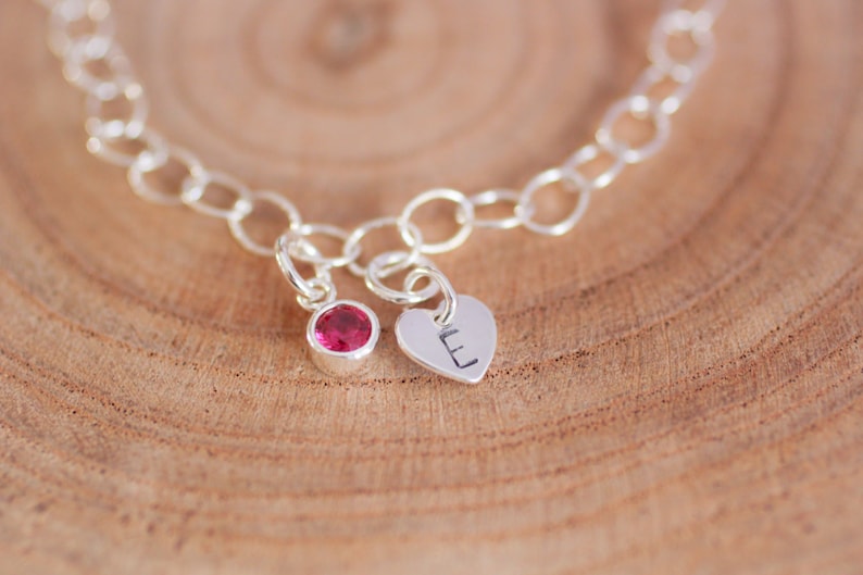 Birthstone Initial Bracelet Personalized Initial Bracelet Custom Initial Bracelet Heart Initial Bracelet Woman/'s Initial Bracelet