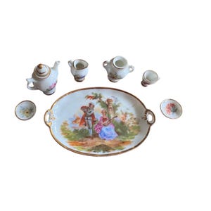 7 Pc Artisan France Limoges Porcelain Dollhouse Miniature Tea Set