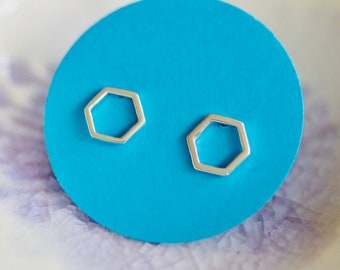 Hexagon Earrings - Sterling Silver Studs - Honeycomb Jewelry - Post Earrings - Sterling Silver Earrings