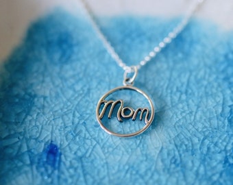 Mom Necklace - Sterling Silver Mom Necklace - Script Mom Necklace - Mom Gift - Mom Jewelry - Dainty Necklace - Layering Necklace