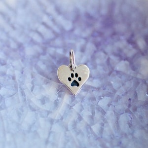 Mini Heart Paw Print Charm - Sterling Silver Paw Print - Puppy Paw Print -Dog Lover Jewelry - Dog Paw Charm  - Pet Charm - Silver Paw