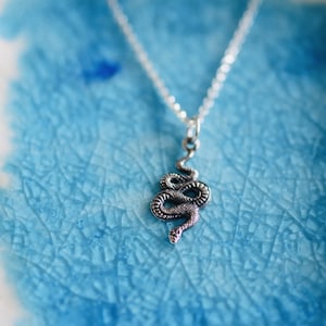 Sterling Silver Snake Necklace Snake Charm Silver Snake Snake Jewelry Charm Necklace Snakes Snake Lover Gift image 1