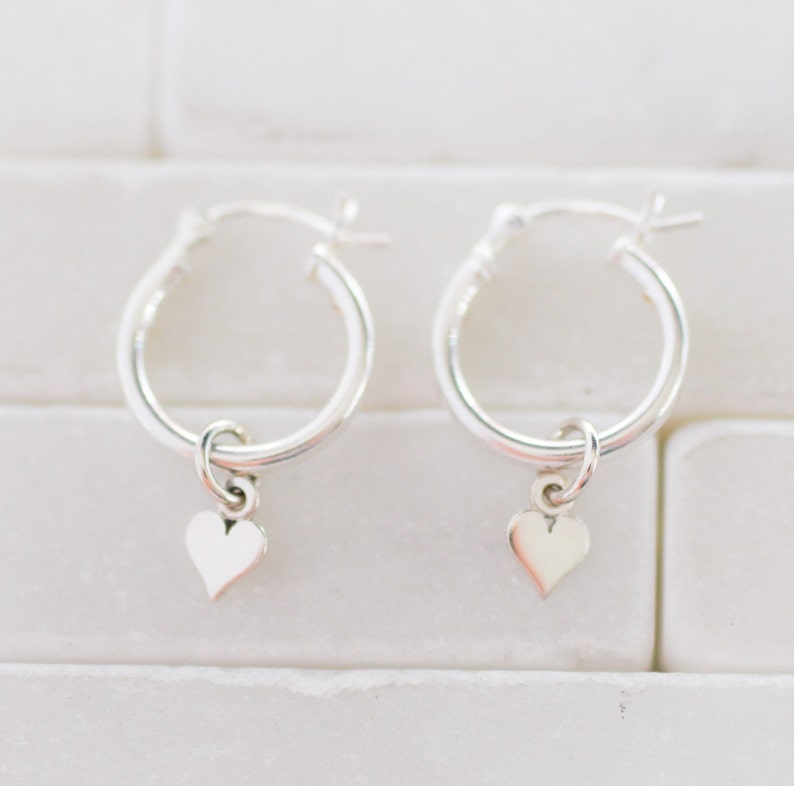 Sterling Silver Hoops Heart Earring Hoop Earrings Silver Etsy