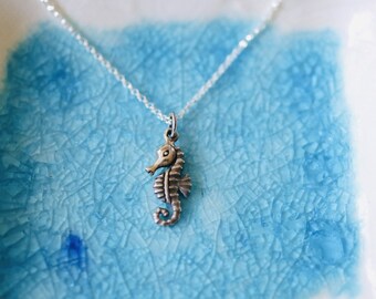 Seahorse 3D Charm Necklace - Sterling Silver Seahorse - Beach Theme Charms - Ocean Charm - Mini Charm Necklace - Realistic Seahorse Charm