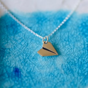 Paper Airplane Charm Necklace Sterling Silver Plane Charm World Traveler Explore Traveling Charm Whimsical Charm Adventurer Gift image 1