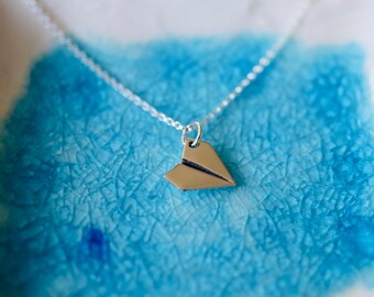 Paper Airplane Charm Necklace- Sterling Silver Plane Charm - World Traveler  - Explore - Traveling Charm - Whimsical Charm - Adventurer Gift