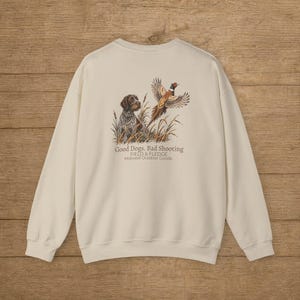 Wirehaired Pointing Griffon with Pheasant Crewneck Sweatshirt | Hunting Scene
