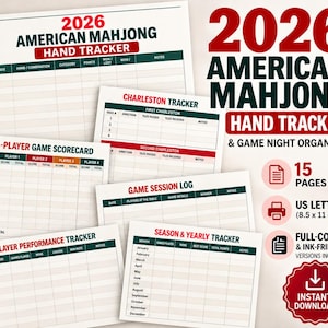 2026 American Mahjong Hand Tracker Printable, Game Night Organizer, Scorecard, US Letter, Ink-Friendly
