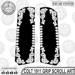 Colt 1911 Grip Scroll Design Lasergravyrkonst. Alla format är tillgängliga i AI / svg / png / dxf.