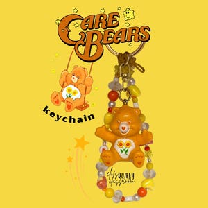 CAREBEAR CHARM // Orange Yellow Beaded Keychain Bag Accessory