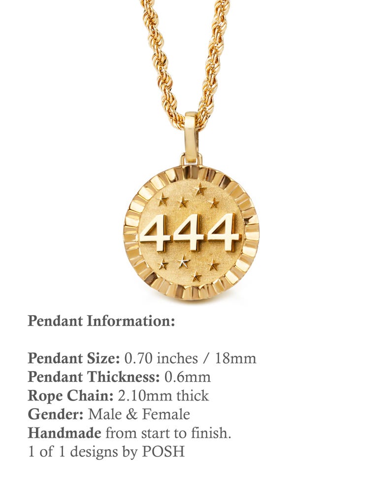 14K Solid Gold Angel Number 444 Necklace, Celestial Numerology Pendant ...