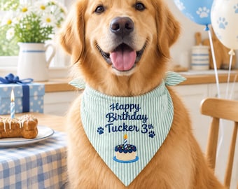 Custom Dog Birthday Bandana and Personalized Puppy Bib,  Embroidered Cake Gift for Dog Lovers