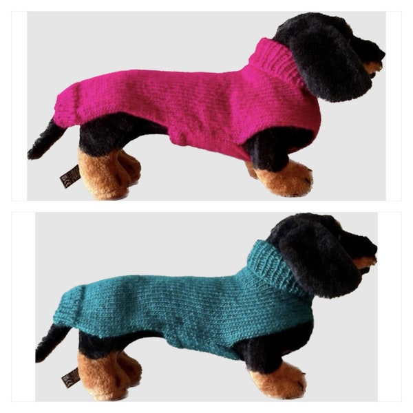 Hand knitted dog jumper for miniature dachshund