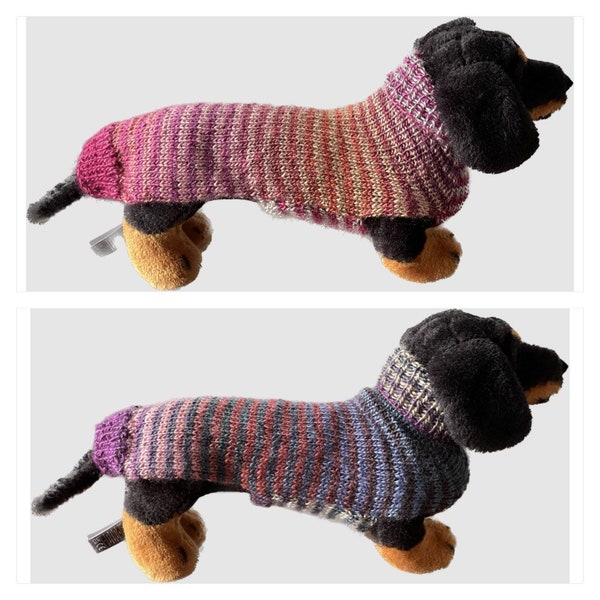 Hand knitted dog jumper for miniature dachshund