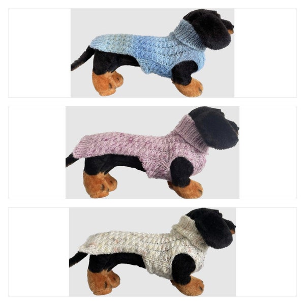 Hand knitted cable jumper for miniature dachshund - Various colours