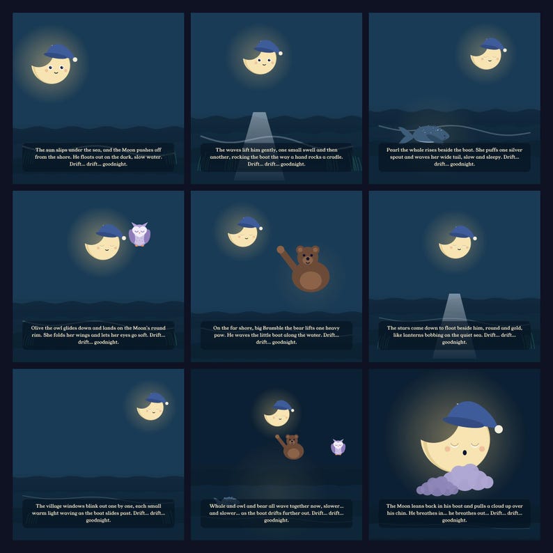 The Moon's Slow Boat - printable bedtime picture book | Instant Download | Printable PDF image 4